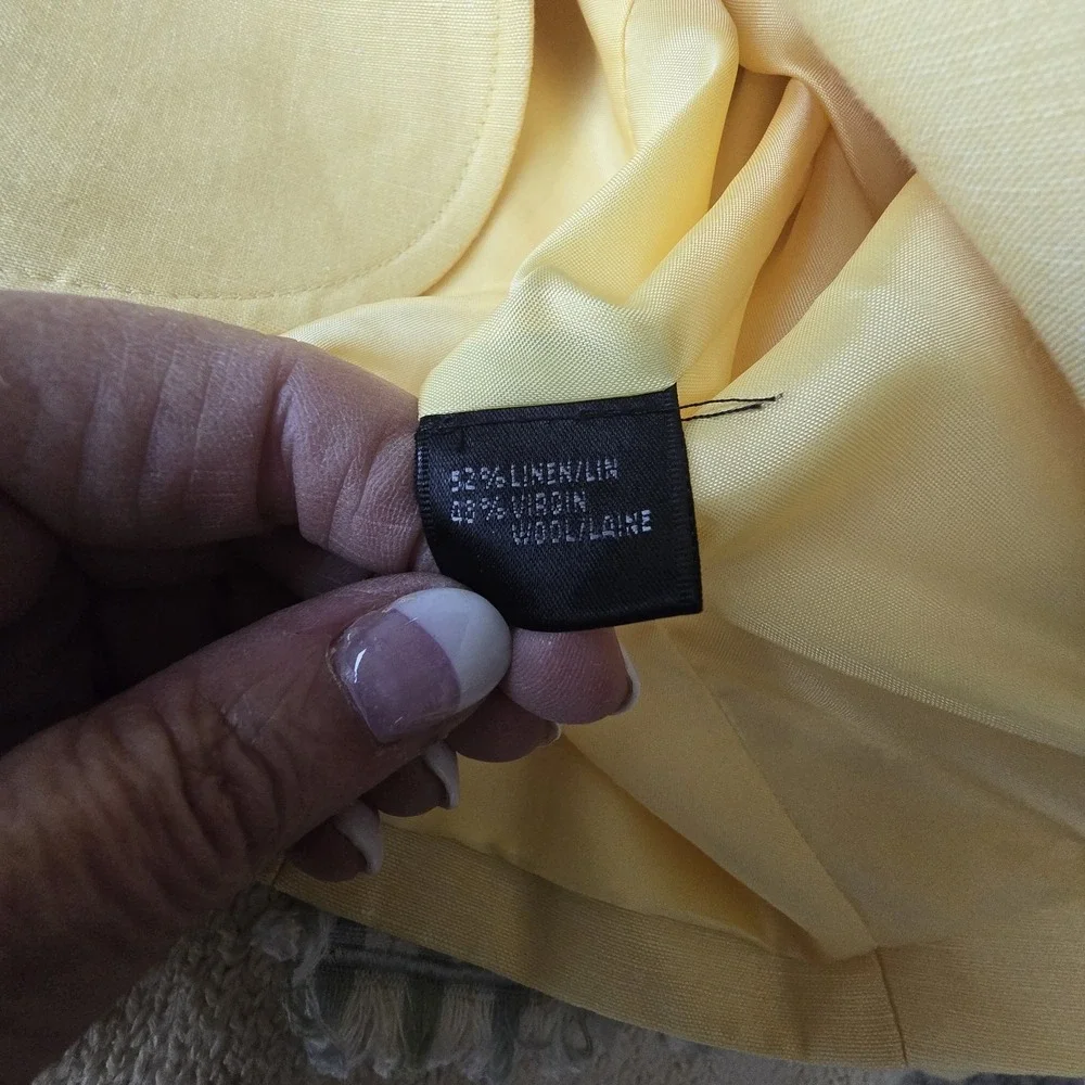 Lafayette 148 Linen Wool Blazer Womens Size 8 Yellow Classic Office Career Girly